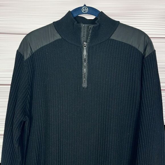 Bugatchi Uomo Black Rib Knit Quarter Zip Sweater Wool Blend Mock Neck L - Picture 7 of 13